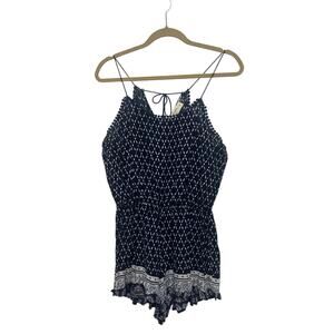 Ocean Drive Blue & White Resort Geometric Print Laced Ties Romper M